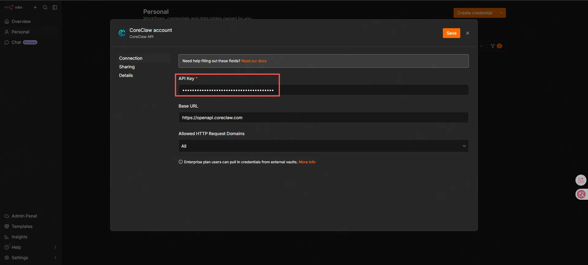 Enter API key and save credential