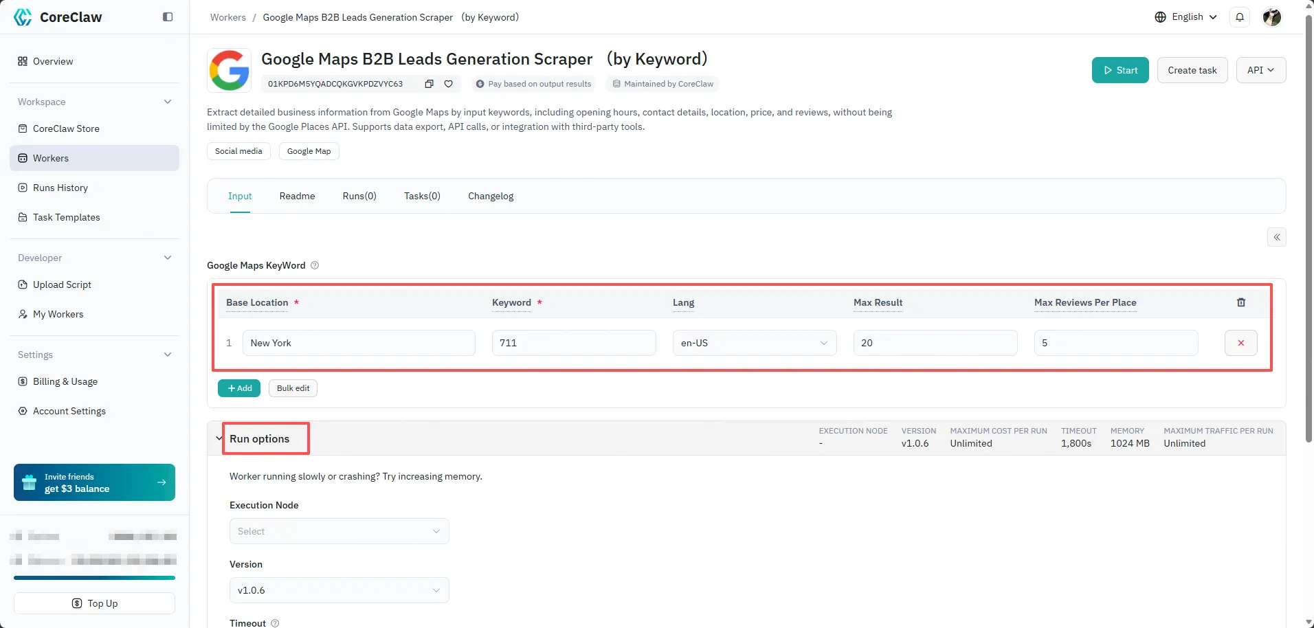 Configure input parameters
