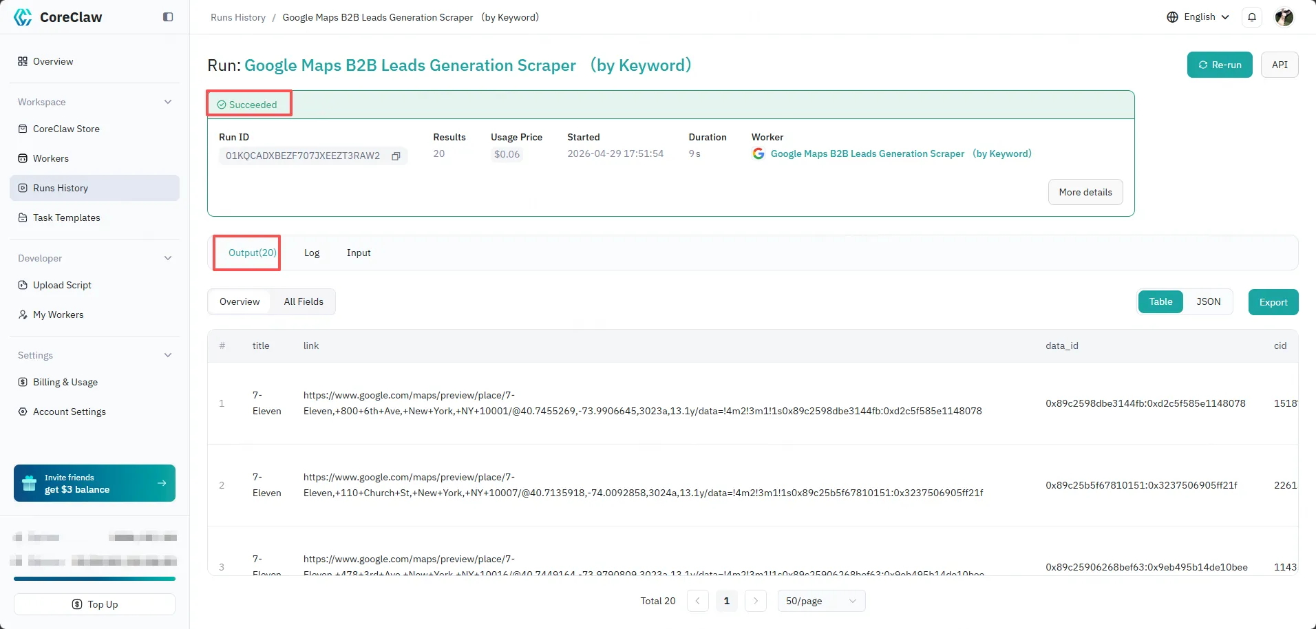 View results and export