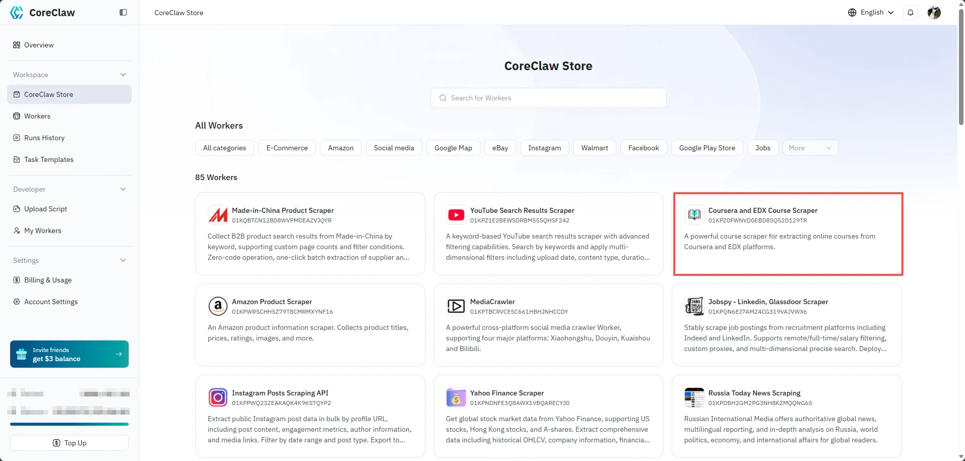 Worker selection page